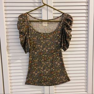 ZARA floral blouse with bubble sleeves